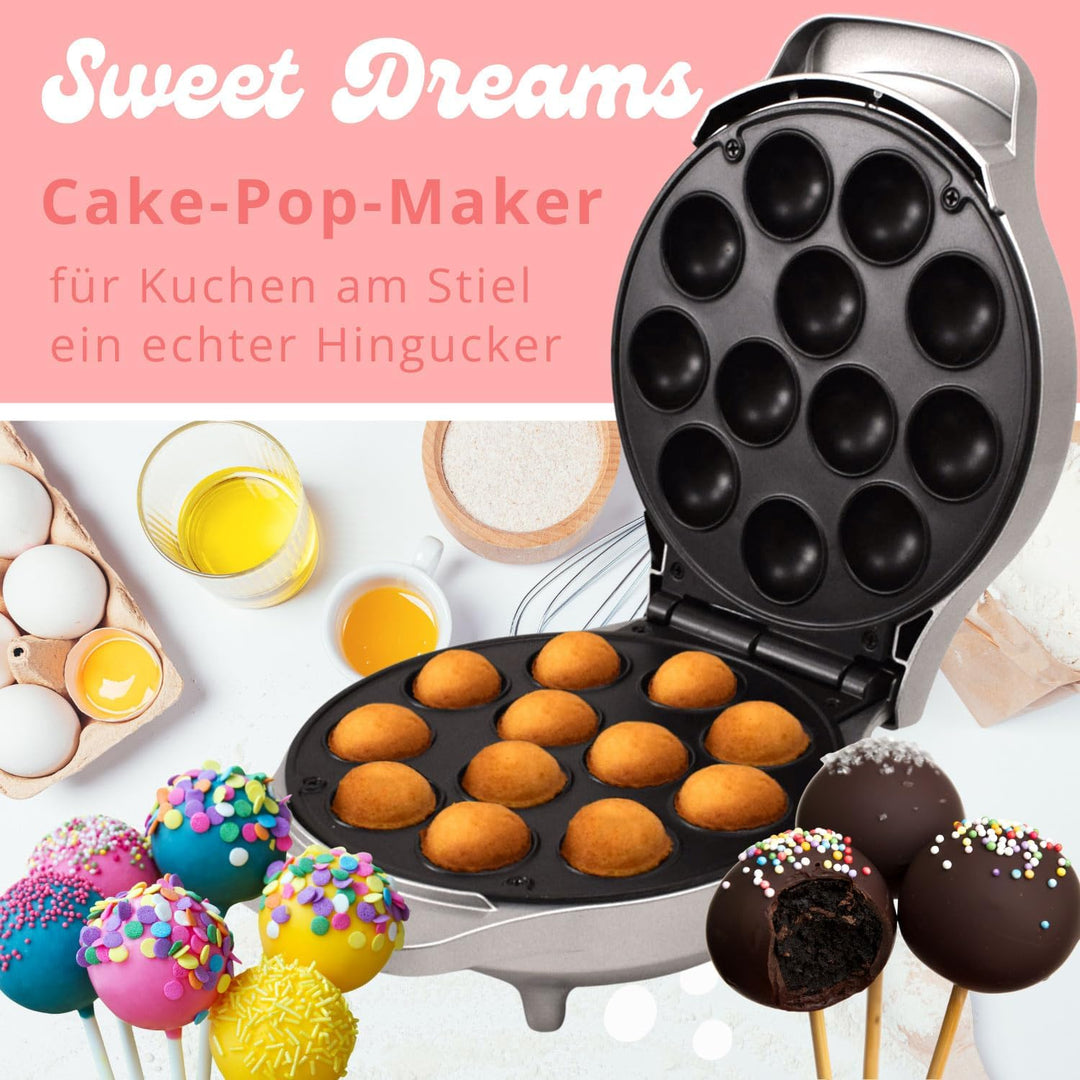 Syntrox Cake Pop Maker | Maschine | Popcakes Maker für 12 Cake Pops, 1200 Watt, Silber, Antihaftbesc