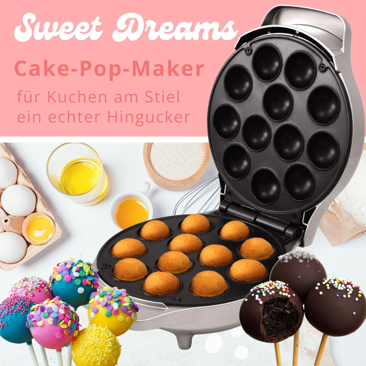 Syntrox Cake Pop Maker | Maschine | Popcakes Maker für 12 Cake Pops, 1200 Watt, Silber, Antihaftbesc