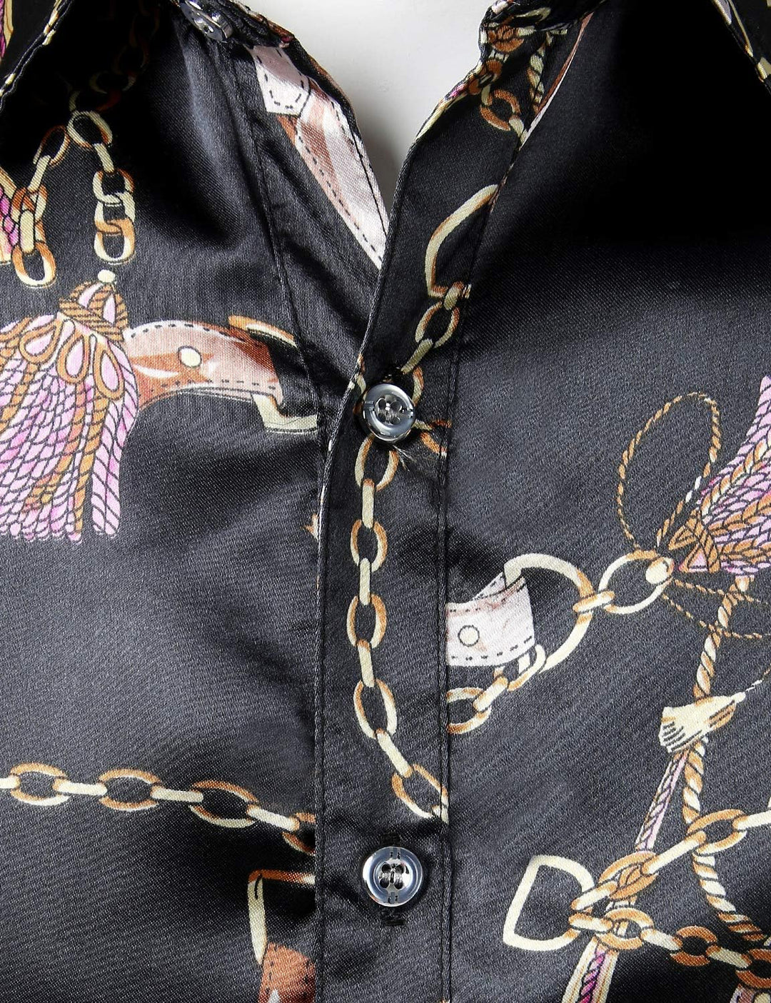 PARKLEES Lässiges, luxuriöses Herrenhemd, bedruckt, seidenähnlich, Satin, Knopfleiste, für Party, Ho