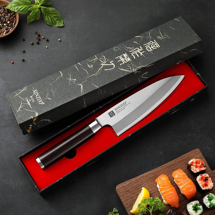 XINZUO 18cm Deba Messer, Edelstahl X8Cr14MoV Sashimi Sushi Messer Einzelfase Klinge- Kochmesser Prof