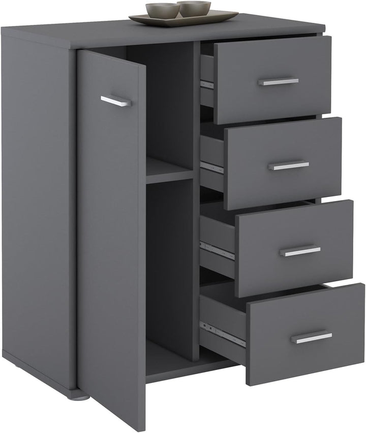 CARO-Möbel Kommode TIRANO Highboard Anrichte mit 1 Tür und 4 Schubladen in grau anthrazit, Grau