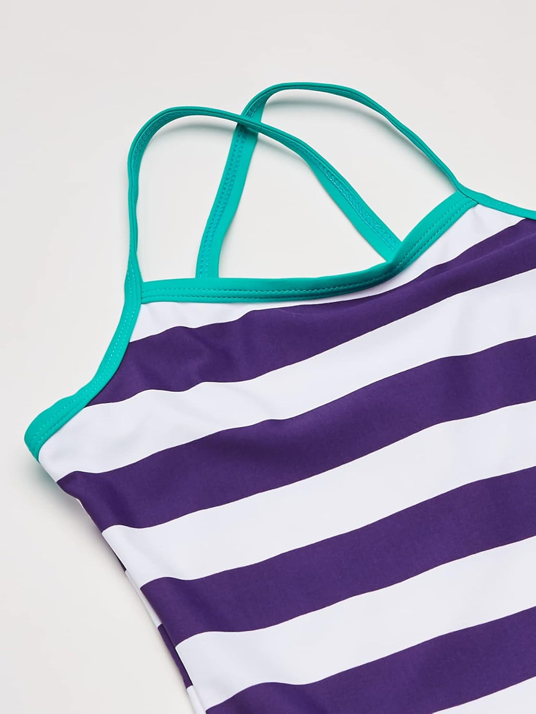 Kanu Surf Girls' Big Beach Sport Banded 1 Piece Swimsuit, Layla Purple Stripe, 7