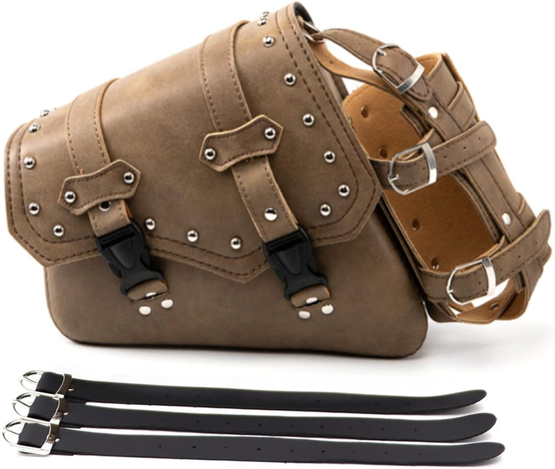 APEBAZY Motorrad-Satteltaschen - Braunes PU-Leder Schwingentasche Seitentaschen Dreieckige Gepäcktas
