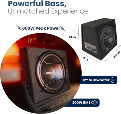 Caliber Auto Lautsprecher Set - Subwoofer Auto Set mit Verstärker 600W - 200W RMS - Schwarz - 12 Zol