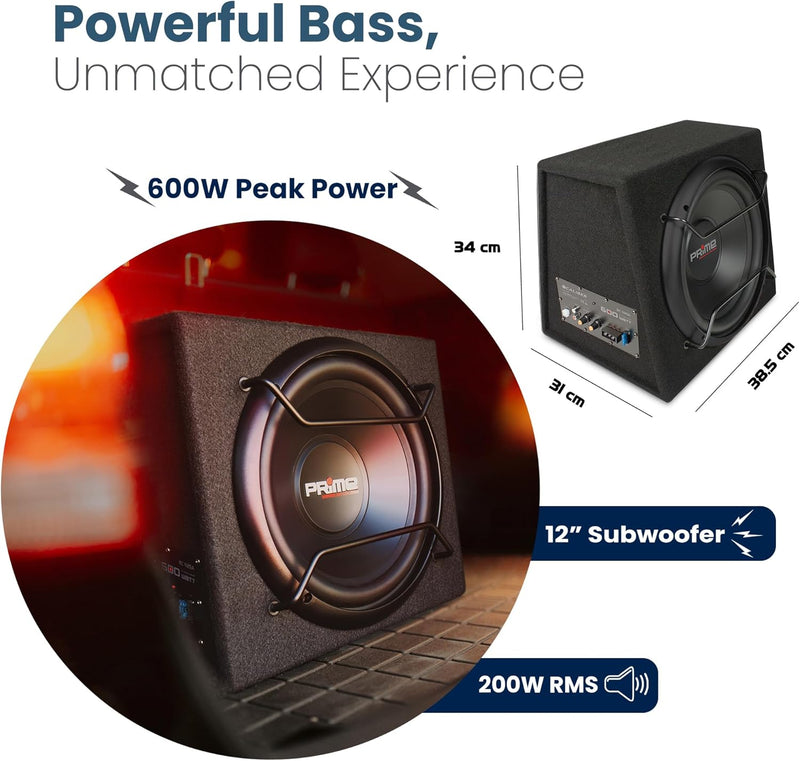 Caliber Auto Lautsprecher Set - Subwoofer Auto Set mit Verstärker 600W - 200W RMS - Schwarz - 12 Zol