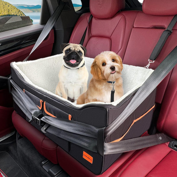 Hunde-Autositz für kleine/mittelgrosse Hunde, erhöhter Haustier-Autositz mit Aufbewahrungstaschen, H