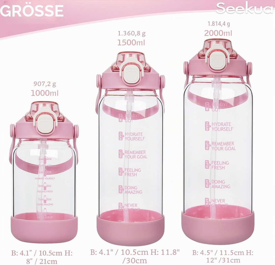 2l Trinkflasche Glas Flasche mit Strohhalm &amp; Zeitmarkierung, 2 liter Wasserflasche mit Früchteinsatz