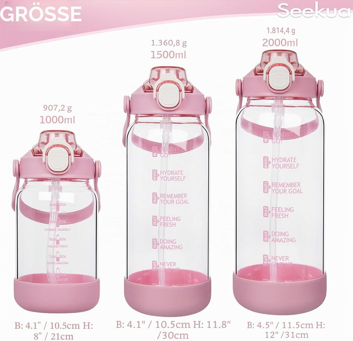 2l Trinkflasche Glas Flasche mit Strohhalm &amp; Zeitmarkierung, 2 liter Wasserflasche mit Früchteinsatz