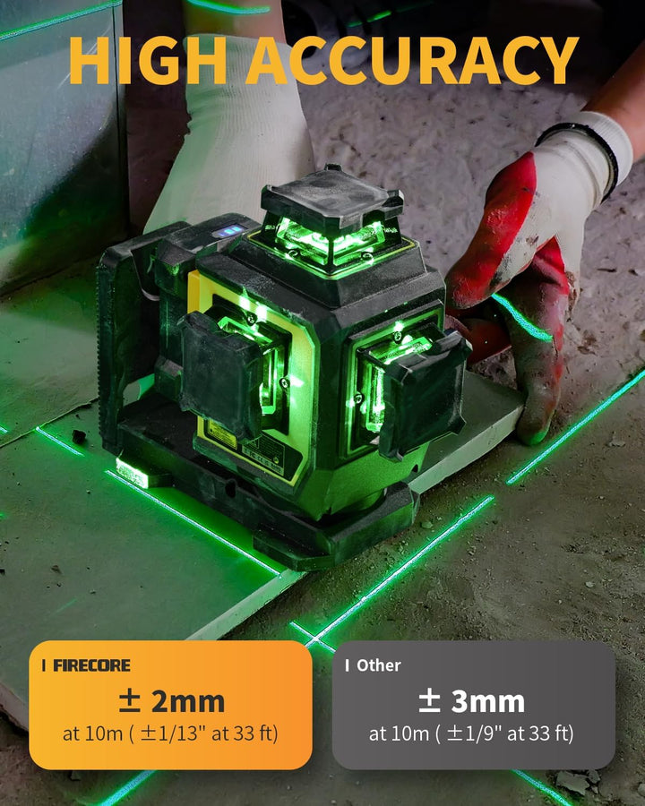Kreuzlinienlaser Firrecore Laser Wasserwaage Komplettset mit Stativ, Empfanger, Nivellierlatte - 360