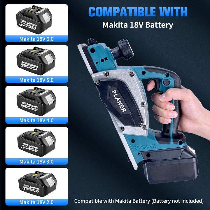 Akku-Hobel Kompatibel mit Makita 18V Akku – Einhandhobel mit 16500RPM, 0-2 mm Einstellbare Hobeltief