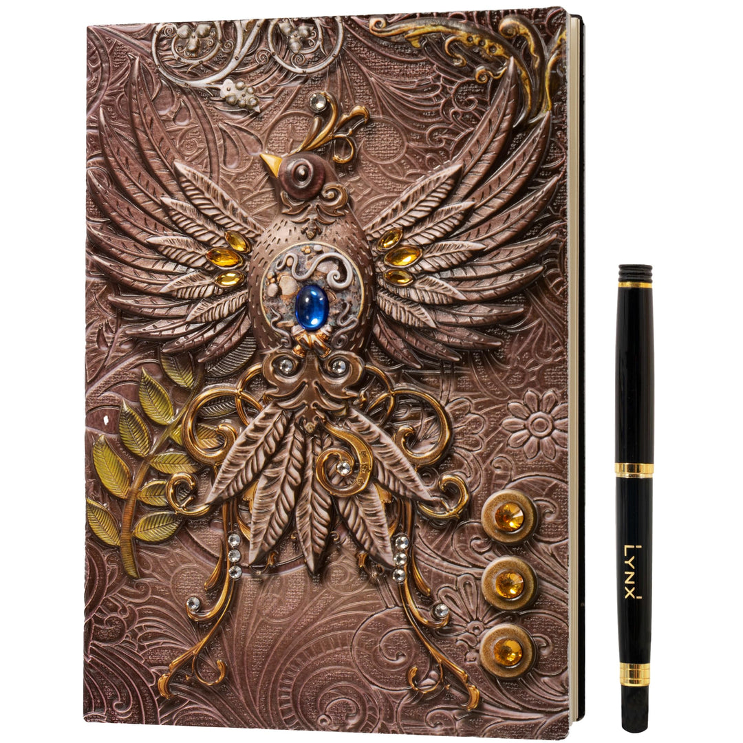 LYNX DND Zubehör – RPG Journal mit 3D Rosa Phönix Motiv im Kunstledereinband mit Stift – Notizbuch f