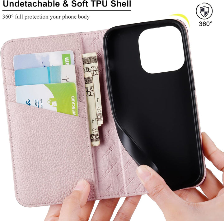 VISOUL Hülle für iPhone 13 Pro, Schutzhülle [Echt Leder] [Schützt vor Stoss] [Kartenfach] [Magnetver