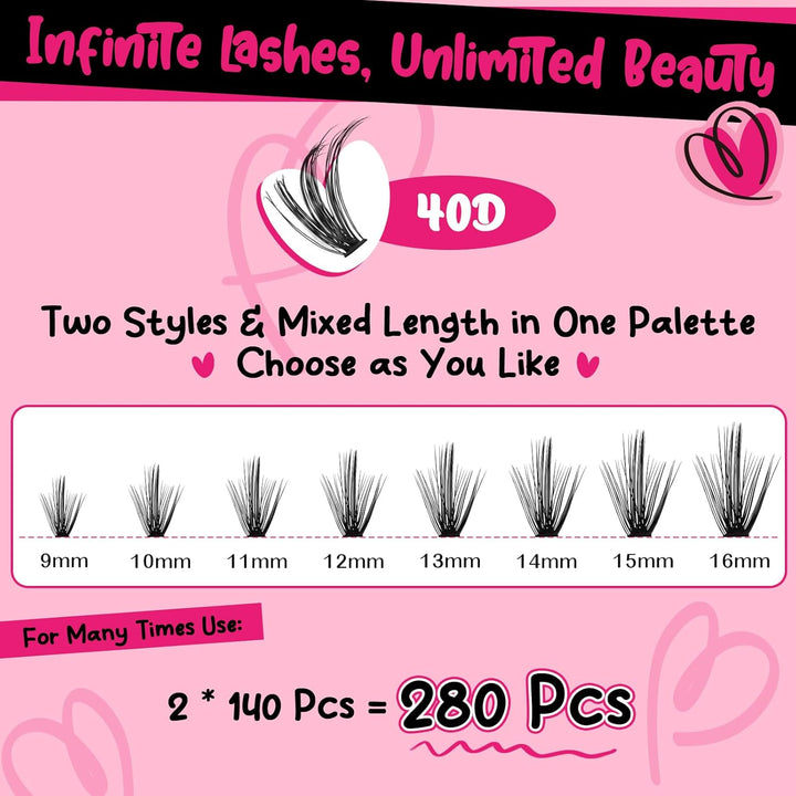 Pro Falsche Wimpern Extension Kit Curlo 280 Stück mit Kleber, Siegel und Pinzette für Haarverlängeru