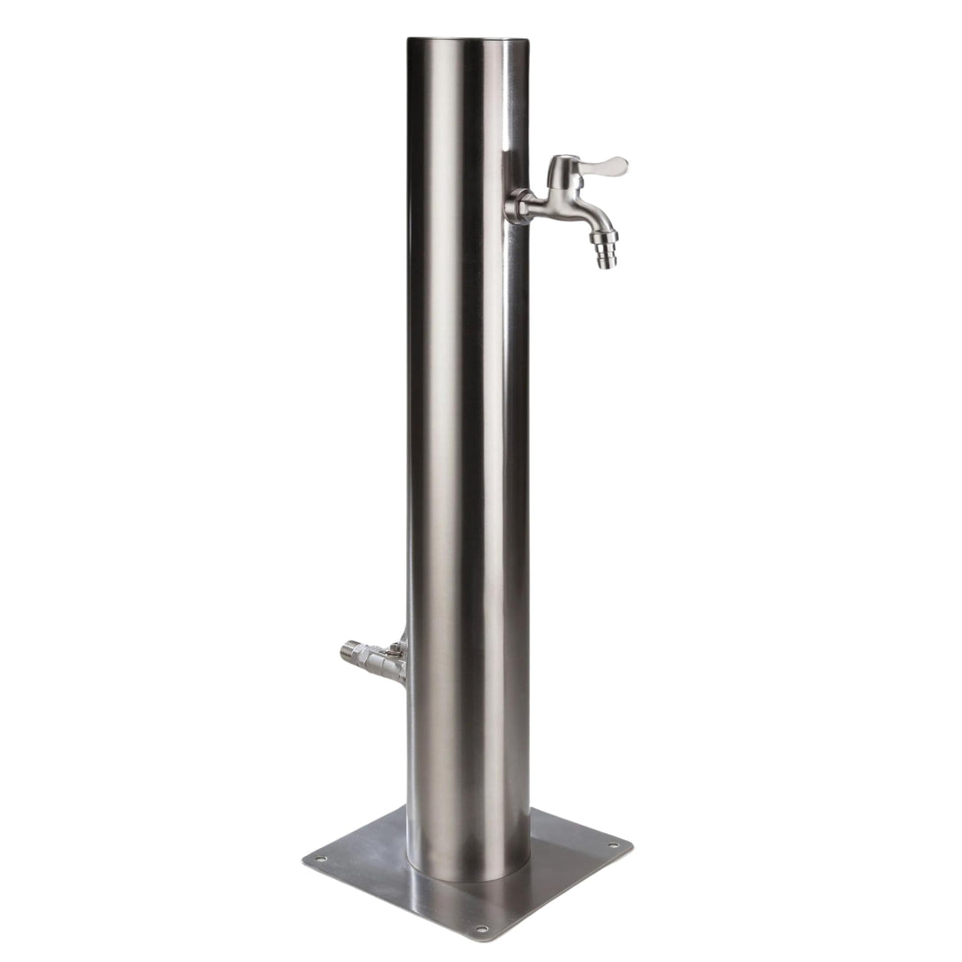 UPP Wasserzapfsäule aus rostfreiem Edelstahl inklusive 2 Auslaufhähnen, verdeckte Wasserzuleitung -