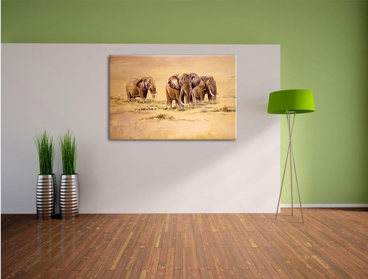 Pixxprint Afrikanische Elefanten in Südafrika, Format: 100x70 auf Leinwand, 100x70
