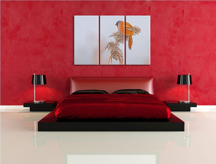 kleiner Vogel auf Weizen im Winter NewArt 3-Teiler Leinwandbild 120x80 Bild auf Leinwand, XXL riesig