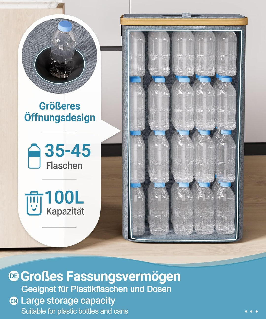 Yorbay 100L Pfandflaschen Sammelbehälter mit Deckel & 2 Tragetaschen, Pfandflaschen Aufbewahrung mit