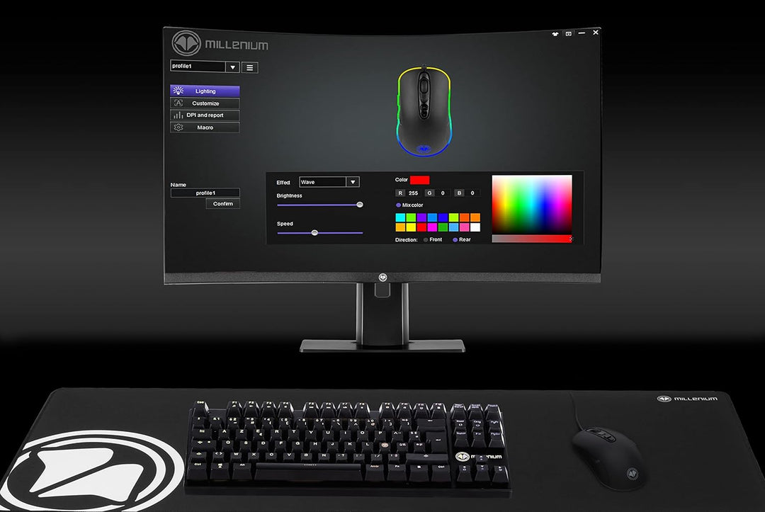 MILLENIUM Gaming Maus in Schwarz mit RGB LED - High Performance USB Gaming Mouse für Hobby-Gamer und