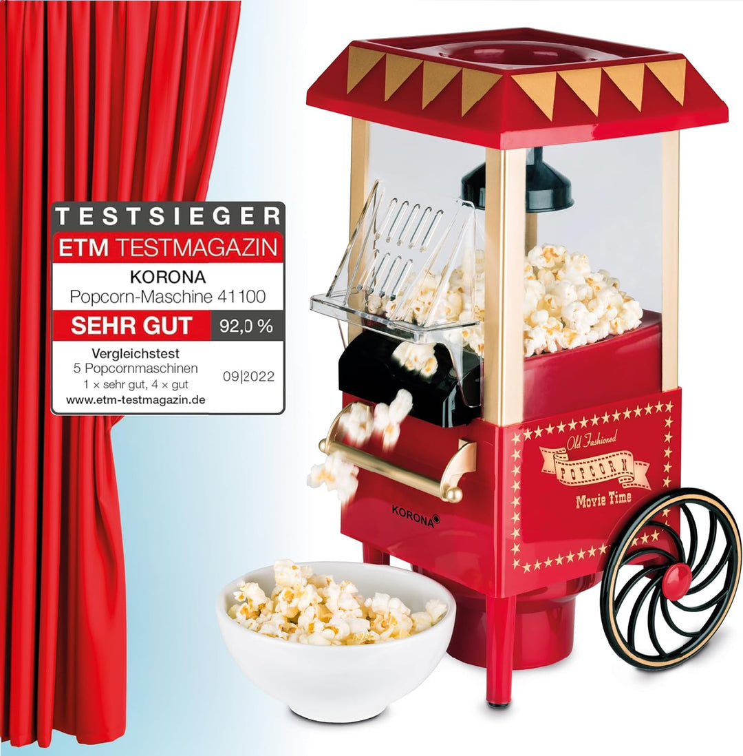 Korona 41100 Popcornmaschine | Retro-Design | Ölfreie Herstellung von Popcorn dank Heissluftverfahre