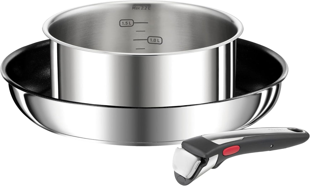 Tefal Ingenio Preference On Kochgeschirr, 3-teilig, Edelstahl, Induktion, stapelbar, platzsparend, T