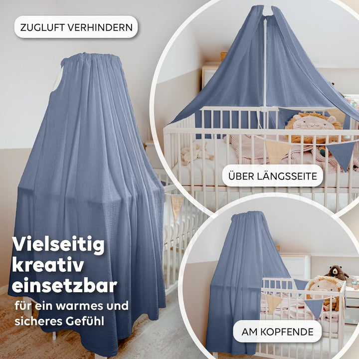 Betthimmel Babybett in 12 Farben [inkl. Himmelstange] - Himmel Babybett aus 100% Baumwolle Musselin