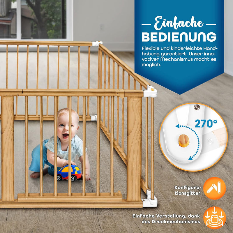 KIDUKU® 7,2 Meter Baby Laufgitter XXL klappbar inkl. Tür | Laufstall mit doppelter Sicherung | Abspe