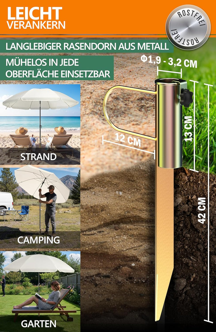 4smile SunnyJoy Sonnenschirm Strand 180 cm, Strandschirm windfest stabil in Beige, inkl. Rasendorn S