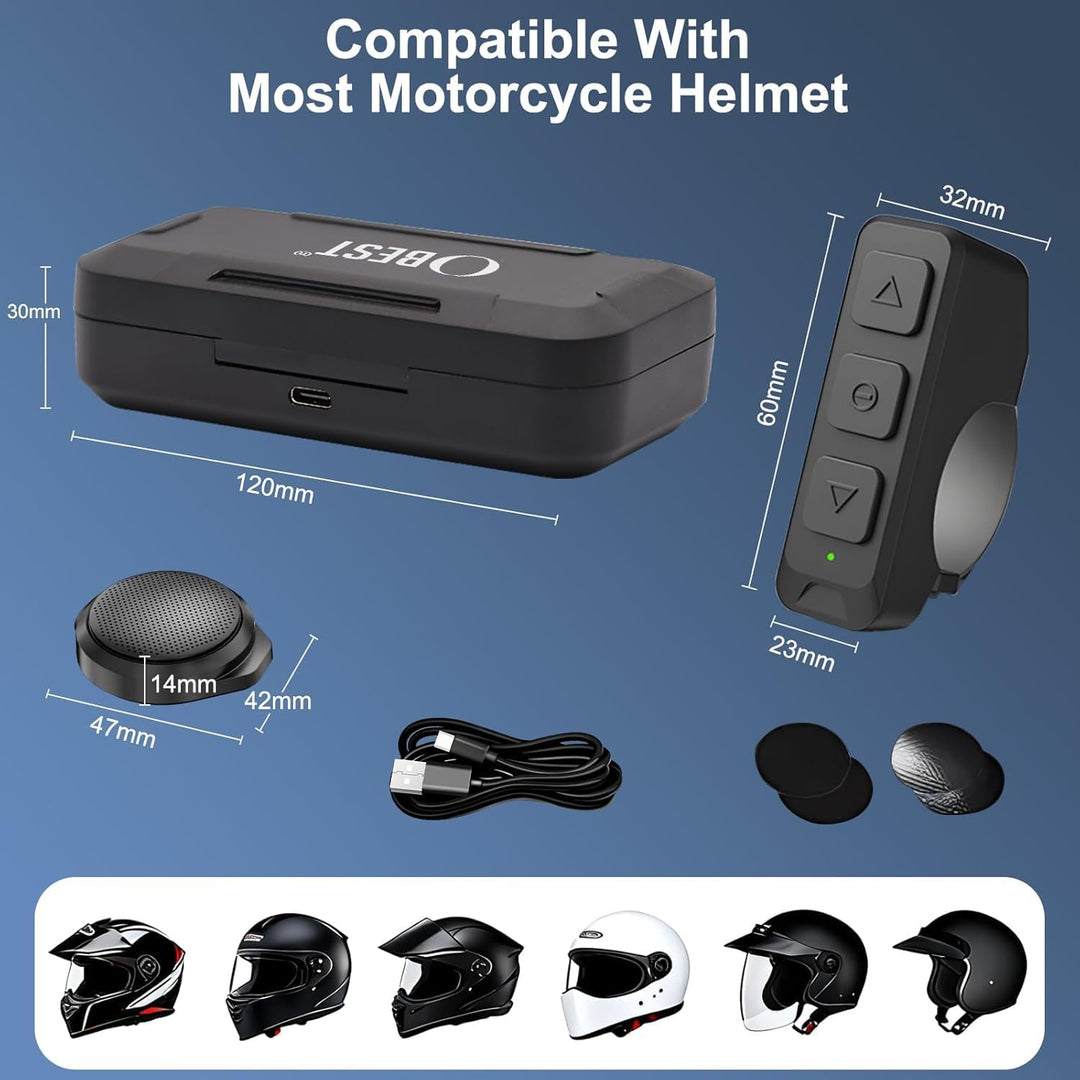 OBEST Motorradhelm Bluetooth Headset, TWS Kabellose Kopfhörer mit Ladeetui, Bluetooth 5.3 &amp; ANC Akti