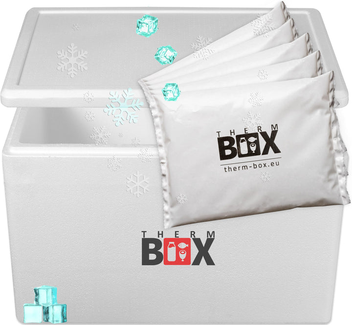THERM BOX Styroporbox gross mit Kühlakku für Kühlbox Transportbox Thermobehälter Wiederverwendbar 61