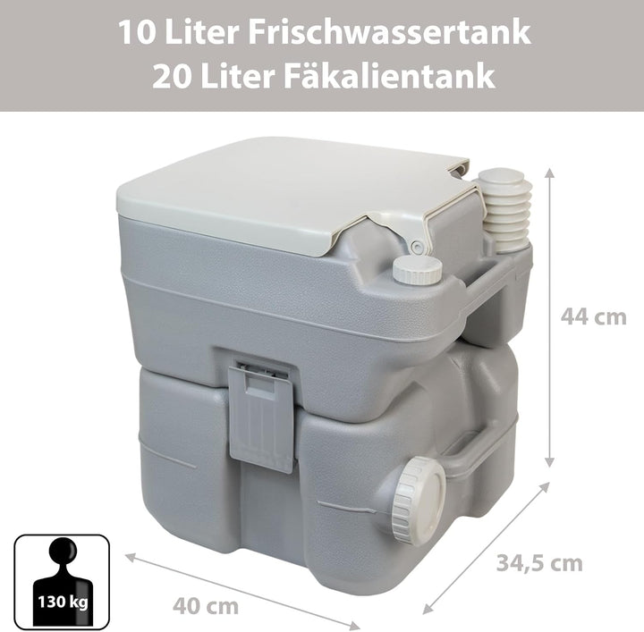 Montafox Camping Toilette 20 L Angenehme Sitzhöhe Tragbare Reise Toilette bis 130 kg Wohnwagen Campe