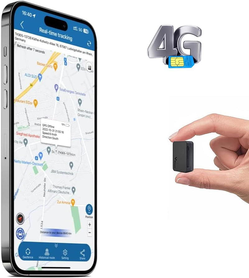 TKMARS TK903 Mini GPS Tracker 4G, 1500mAh Akku, magnetischer Live Ortungsgerät Inklusive SIM, ABO er