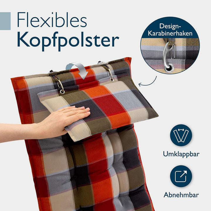 Beautissu 3er Set Premium Hochlehner Auflage Kopfpolster 120x50cm Sun-HL – 8cm Dick Polster Gartenst
