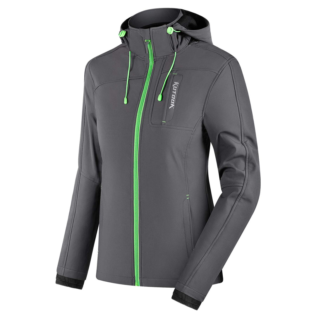 KUTOOK Wasserdicht Softshelljacke Damen Lange Ärmel 5 Taschen grosse Kapazität Jacke mit Kapuze für
