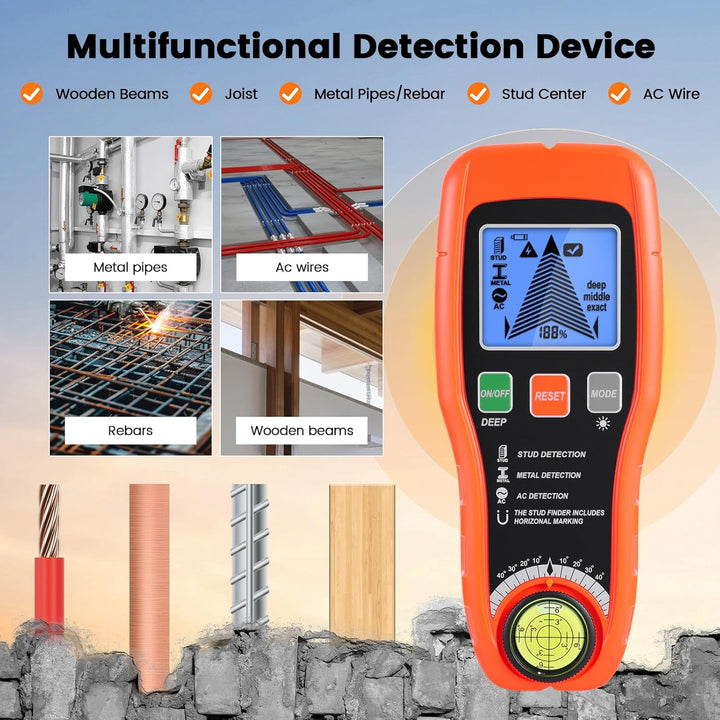 Leitungssuchgerät Ortungsgerät, Multifunktionaler Stud Finder mit LCD-Display und Audio-Alarm, Leitu