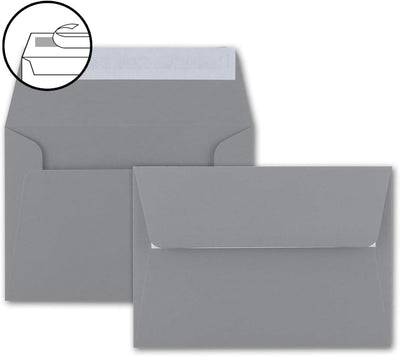 50x Brief-Umschläge B6 - Dunkelgrau - 12,5 x 17,5 cm - Haftklebung 120 g/m² - breite edle Verschluss