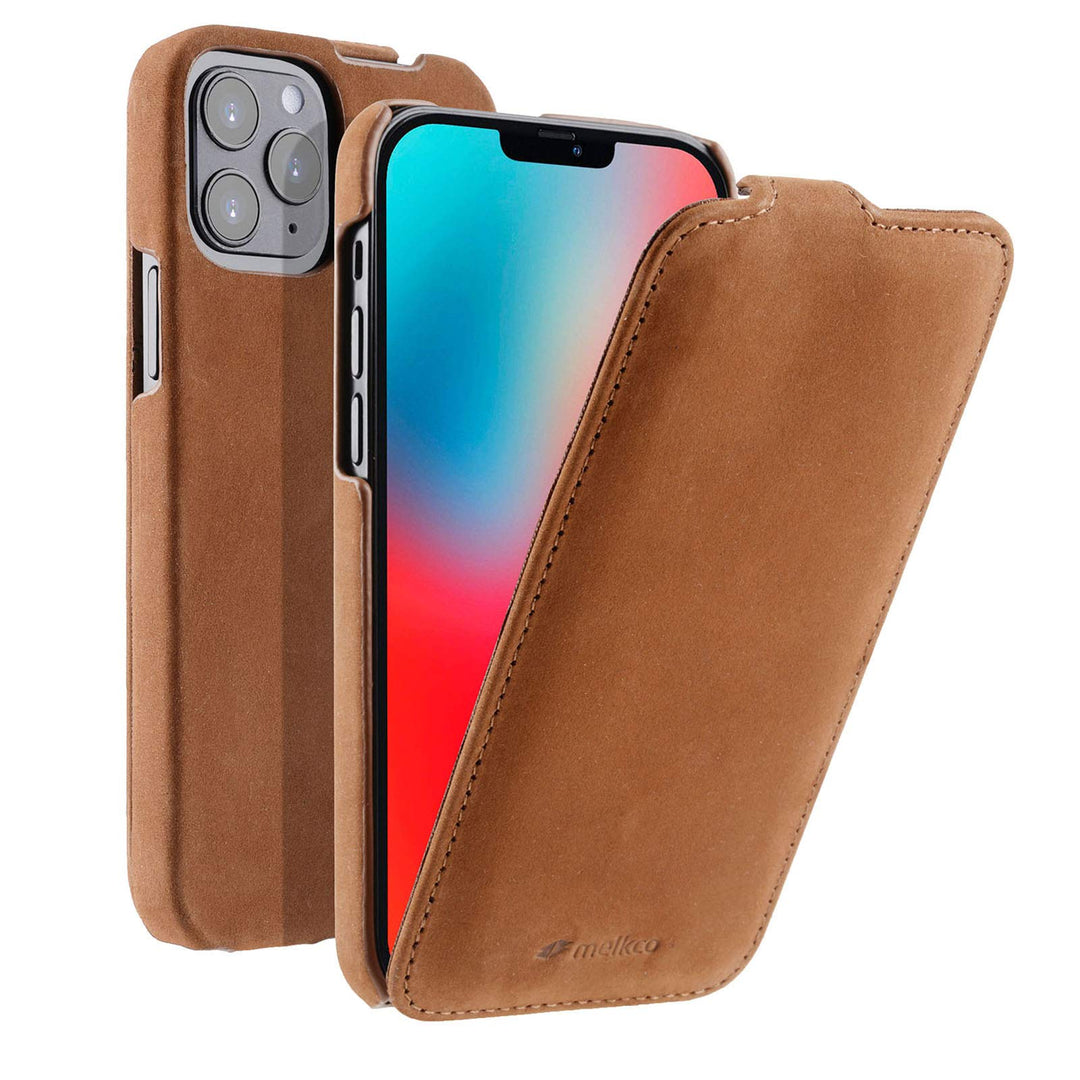 MELCKO Hülle passend für Apple iPhone 12 und iPhone 12 PRO (6,1 Zoll), Handyhülle mit echtem Leder,
