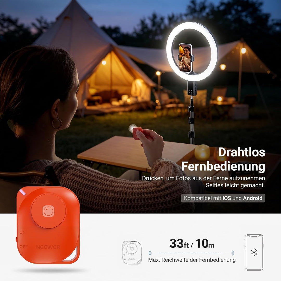 NEEWER 12" Selfie Ringlicht mit App Steuerung/Fernbedienung/Stativ, 3200mAh, zweifarbige LED, CRI 95