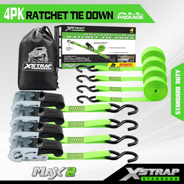XSTRAP Spanngurte mit Ratsche, 4 Stück – 4,5 m – 226,8 kg Tragkraft, 680,4 kg Bruchfestigkeit, Ladun