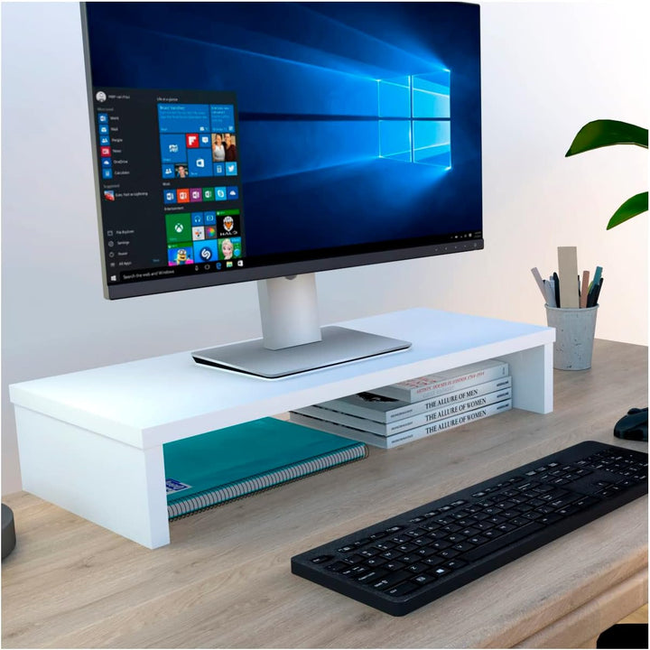 Henor Monitorständer TV-Bildschirmerhöhung in FSC® Holz 62 x 26.5 x 12 cm. Unterstützt 50 kg Weiss 6