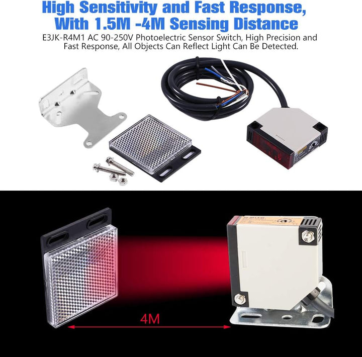 Keenso Reflexions Lichtschranke, E3JK-R4M1 Reflexions-Lichtschranke AC 90-250V 3A Lichtschranke Spie