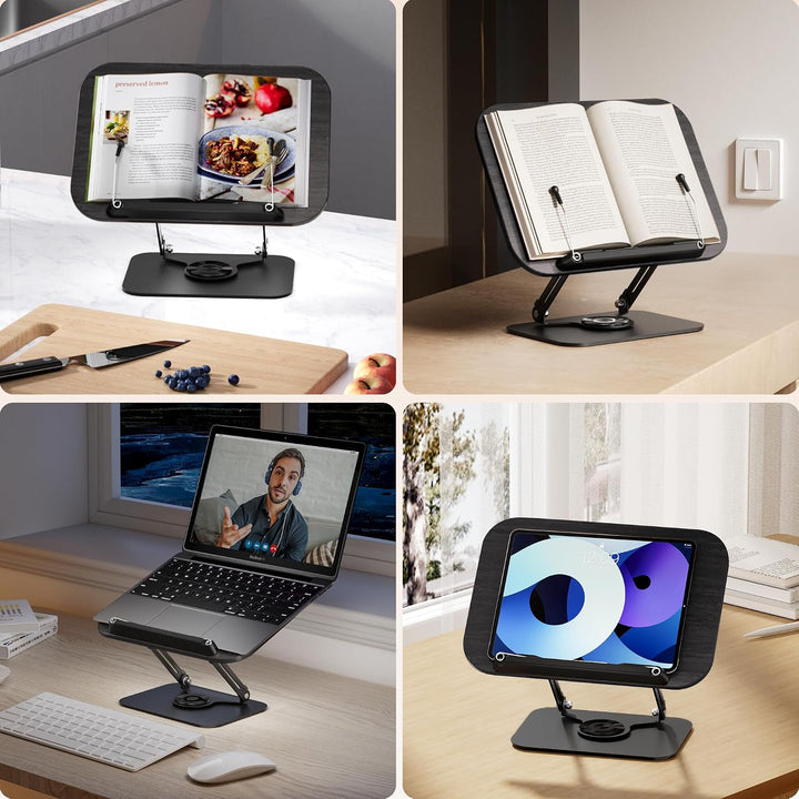 SupeDesk Buchständer zum Lesen,verstellbarer Holz-Buchhalter Leseständer,360° drehbar,faltbar,Kochbu