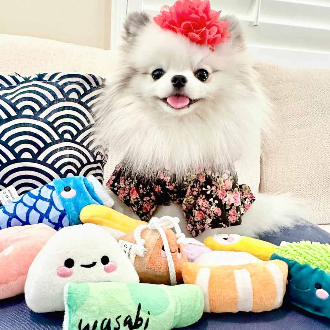 Nocciola Sushi-Hundespielzeug für kleine bis mittelgrosse Hunde, niedliches Plüschspielzeug mit Tasc