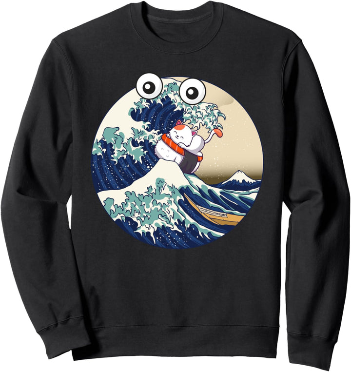Lustige Kanagawa grosse Welle, die Sushi-Lachs-Nigiri isst Sweatshirt