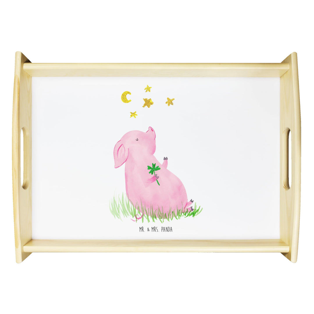 Mr. & Mrs. Panda Dekotablett Schwein Glück - Geschenk, Schweinchen, Frühstückstablett, Serviertablet