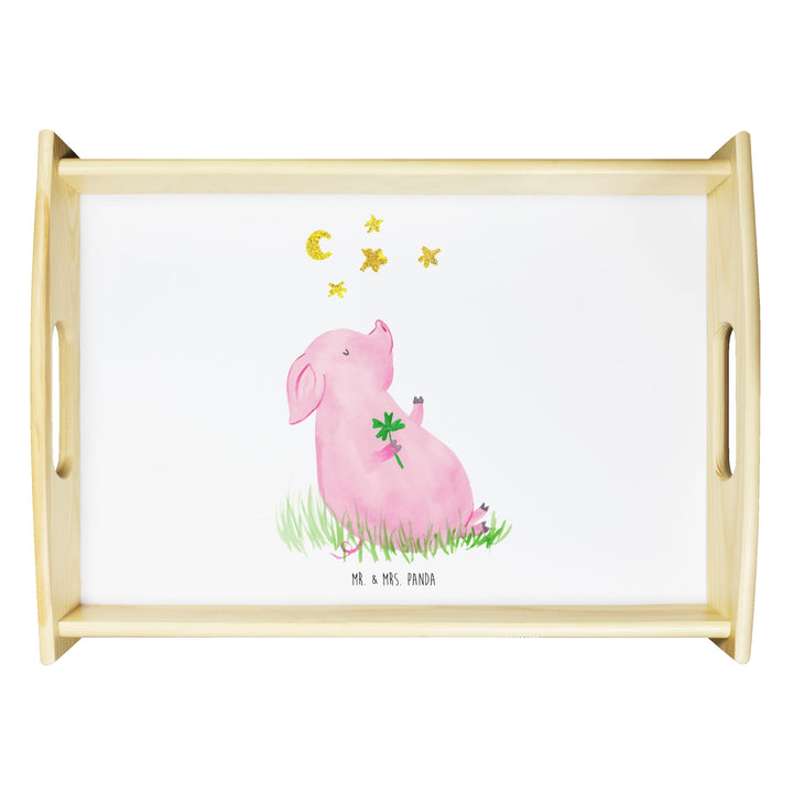 Mr. & Mrs. Panda Dekotablett Schwein Glück - Geschenk, Schweinchen, Frühstückstablett, Serviertablet