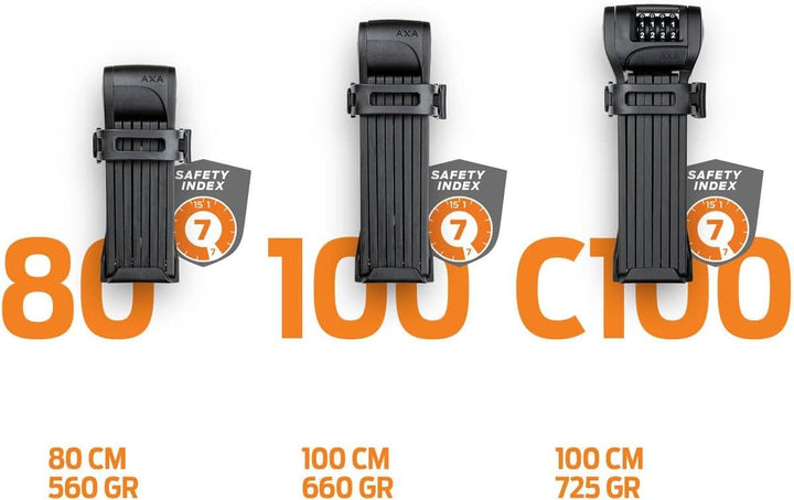 AXA Fold Lite C100 – Faltschloss mit Code – Länge 100 cm – Sicherheitsstufe 7 – Leichtes Zahlenschlo
