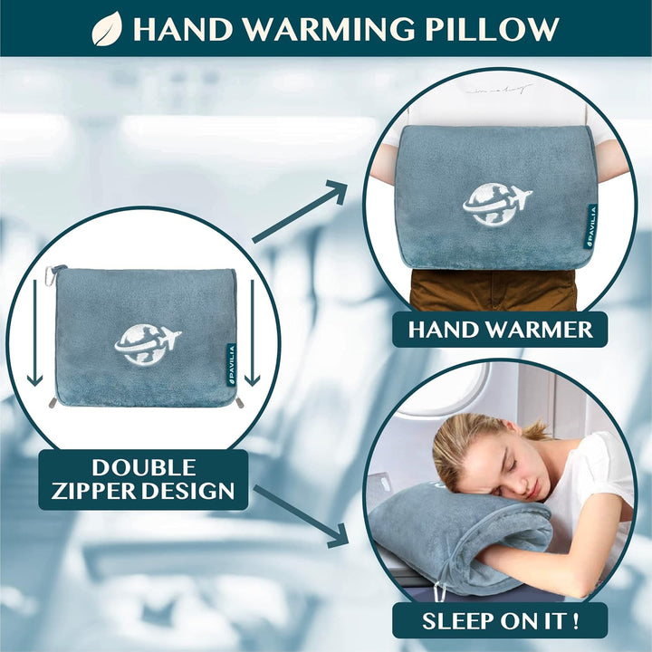 PAVILIA Reisedecke und Kissen-Set, Flugzeugdecke, kompakt, 2-in-1, weiche Tasche, Reisezubehör für E