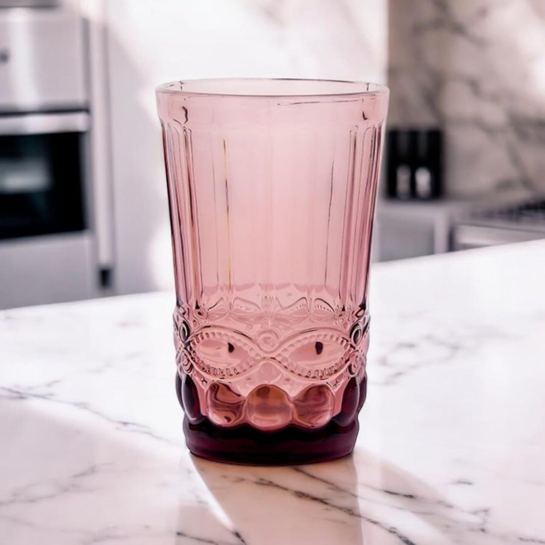 GMMH Vintage 6er-Set Farbige Weingläser Trinkgläser mit Prägung (Schleife/Lila/250 ml) Hochzeitsgläs