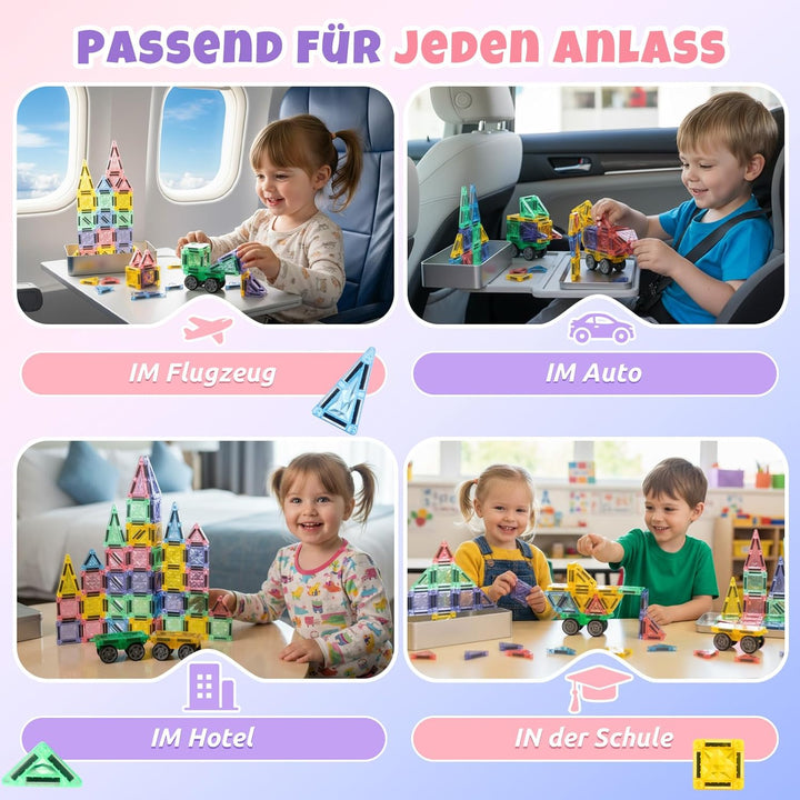 GAGAKU Mini Magnetische Bausteine Reisespielzeug 62 Teiles Magnetbausteine Resiseset Kinderspielzeug