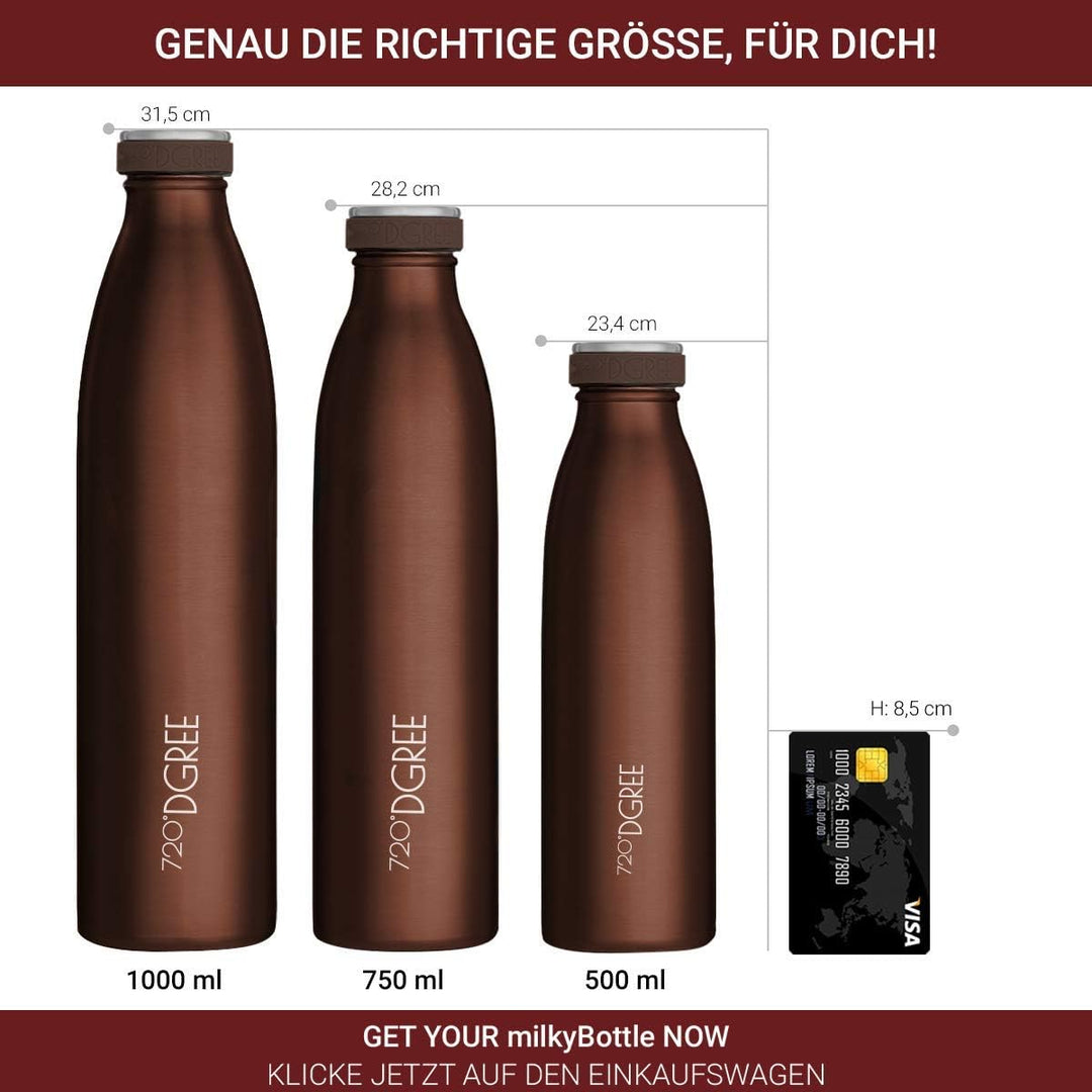 720°DGREE Edelstahl Trinkflasche “milkyBottle” - 1L - BPA-Frei, Auslaufsicher, Kohlensäure geeignet